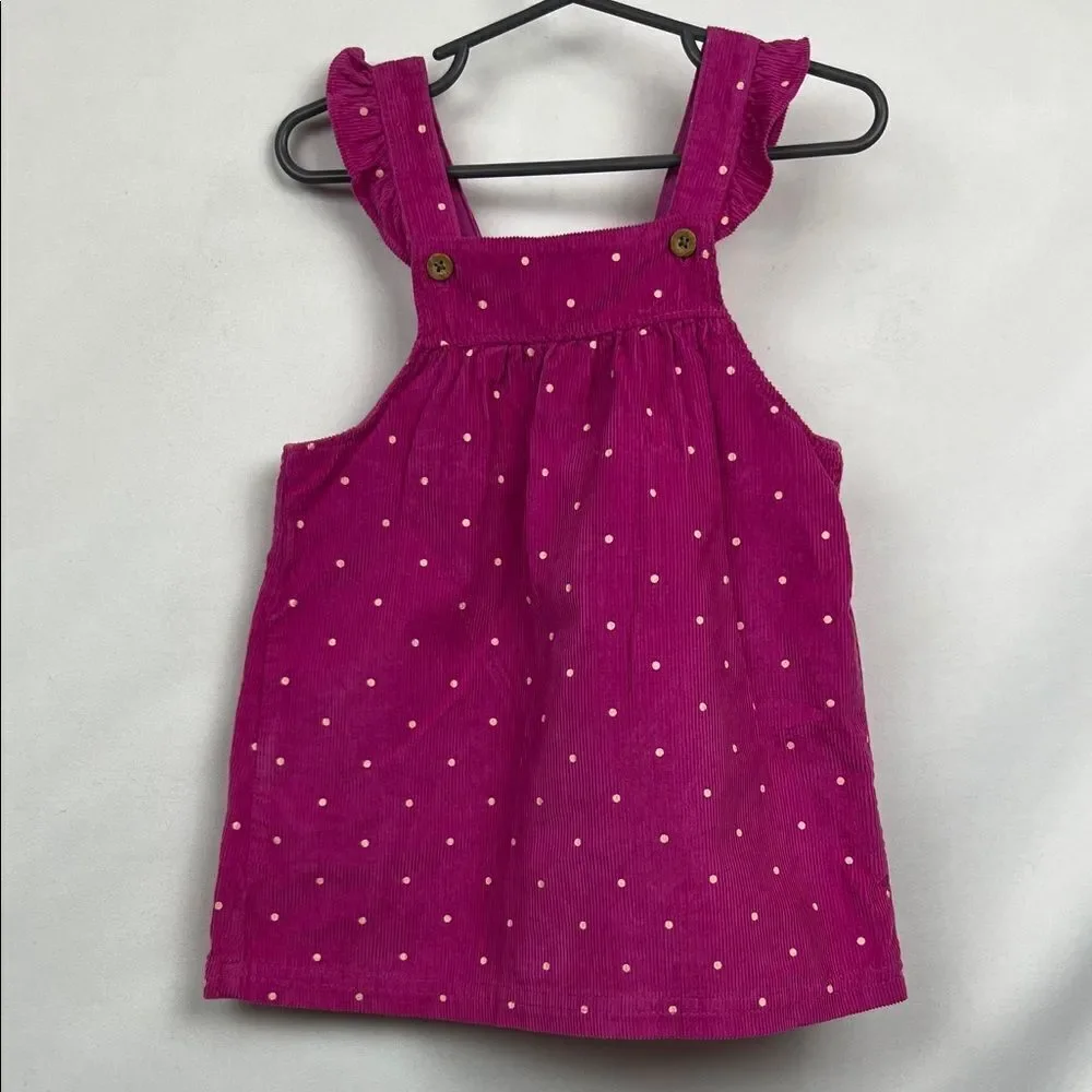Carter’s Fuchsia Pink polka dot cotton corduroy jumper dress size 24 months Pit